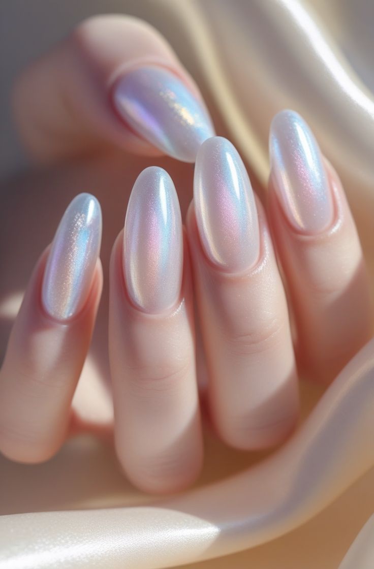 Iridescent White Nails