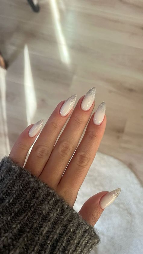 Glittering white nails