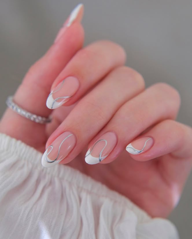 White Nails with Metallic Accents