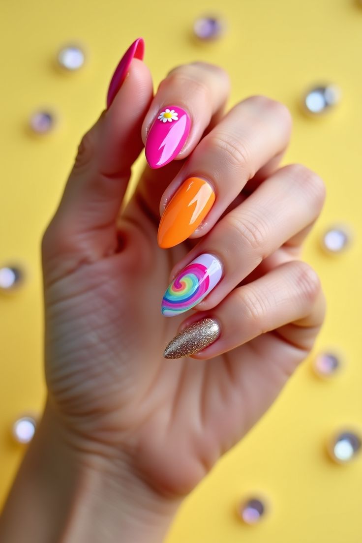 Retro Swirl Combo Acrylic nail design