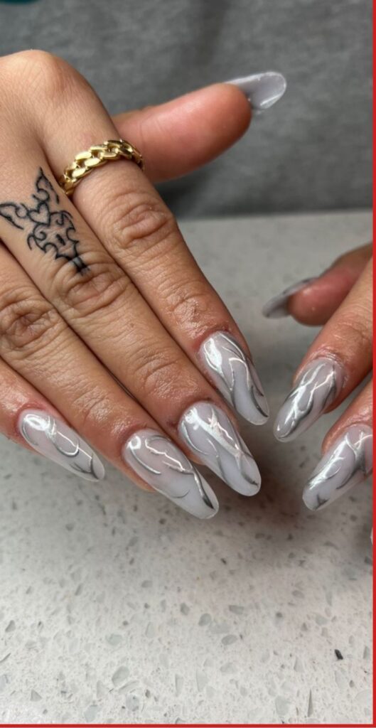 Milky Chrome Drip Acrylic Nails